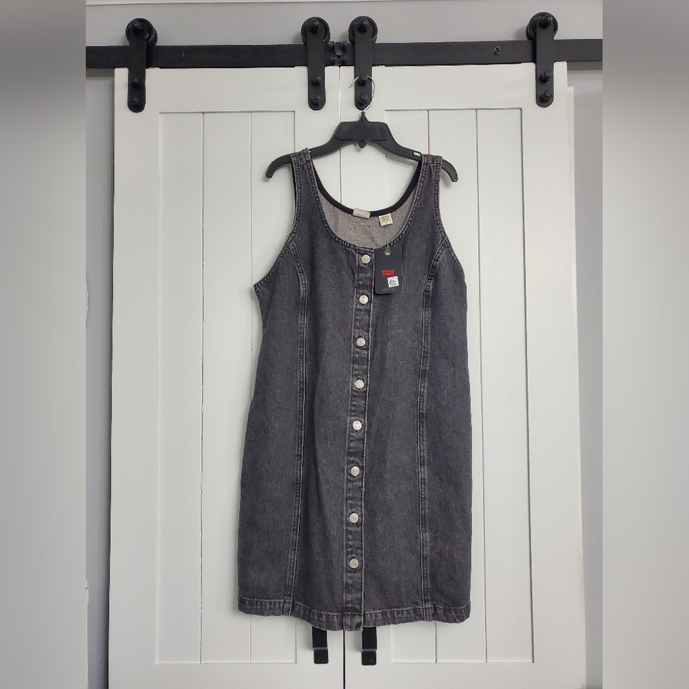 Levi's Washed Black Tuli Denim Button Up Overall Women's Mini Dress. NEW!